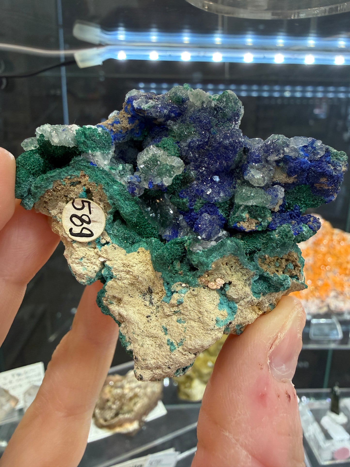 Azurite, Malachite ps Selenite, Calcite- Apex Mine, Jarvis Peak, Beaver Dam Mountains, Washington County, Utah, USA
