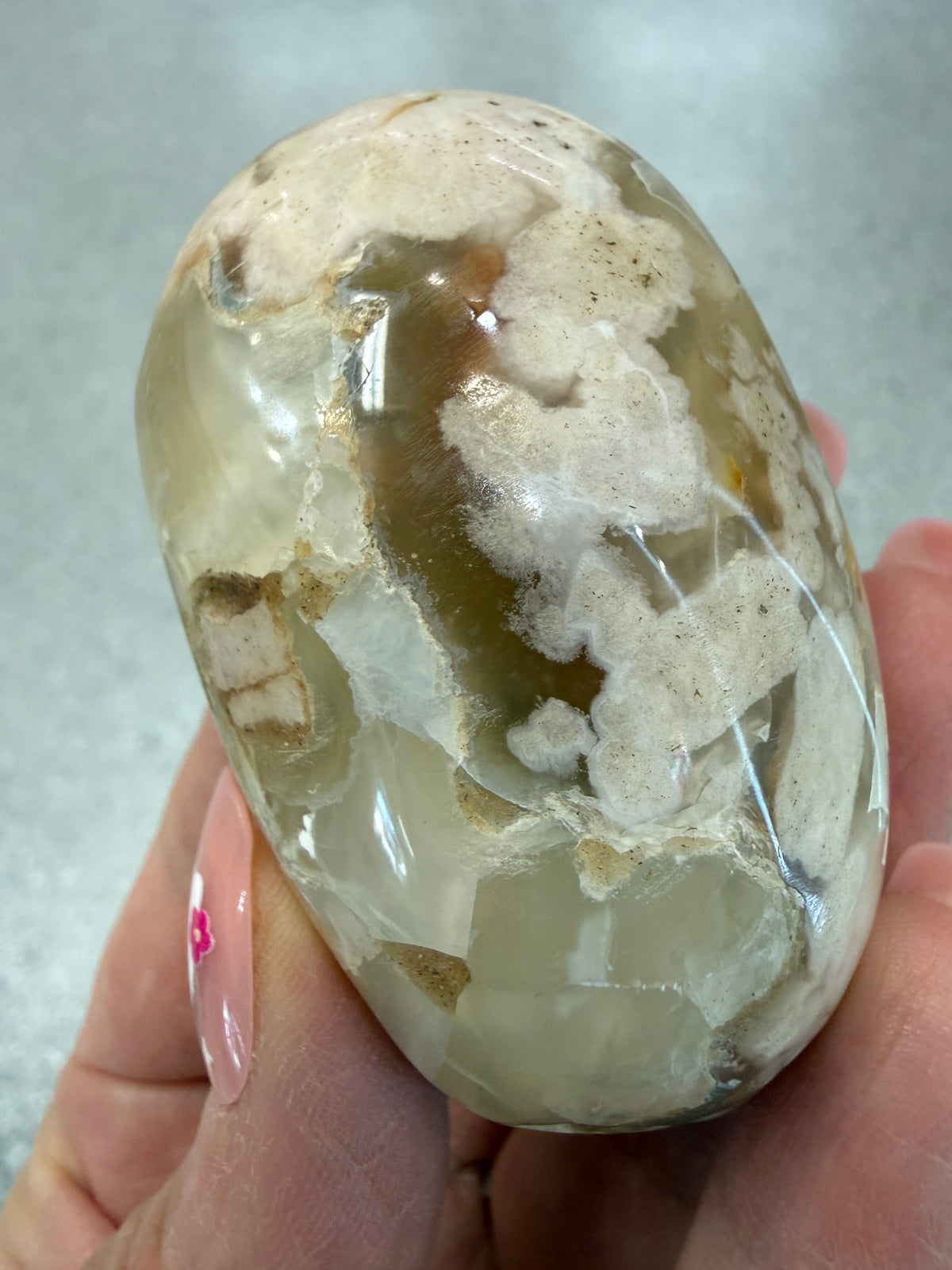 Flower Agate Palm Stone - 2.6"