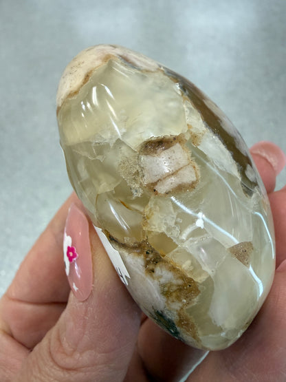 Flower Agate Palm Stone - 2.6"