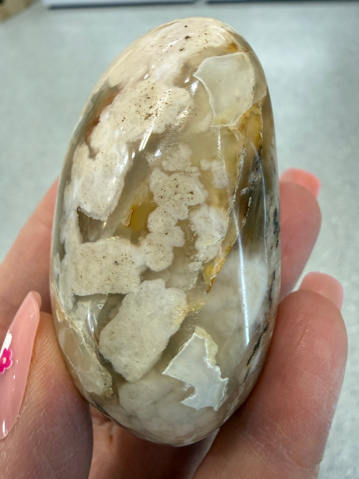 Flower Agate Palm Stone - 2.6"