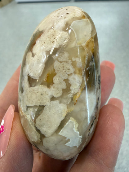 Flower Agate Palm Stone - 2.6"