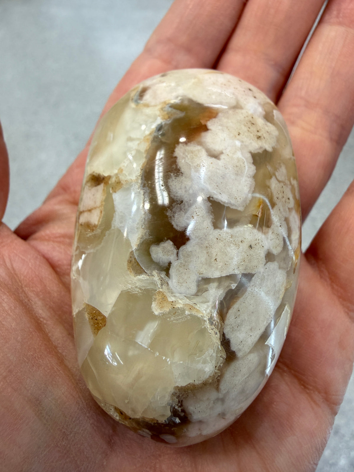 Flower Agate Palm Stone - 2.6"