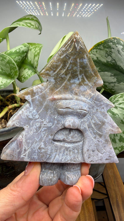 Purple Moss Agate Green Man Carving