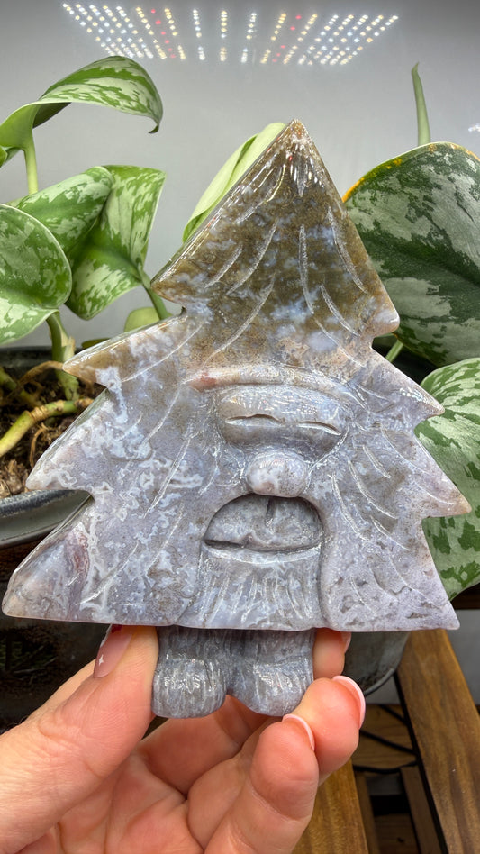 Purple Moss Agate Green Man Carving