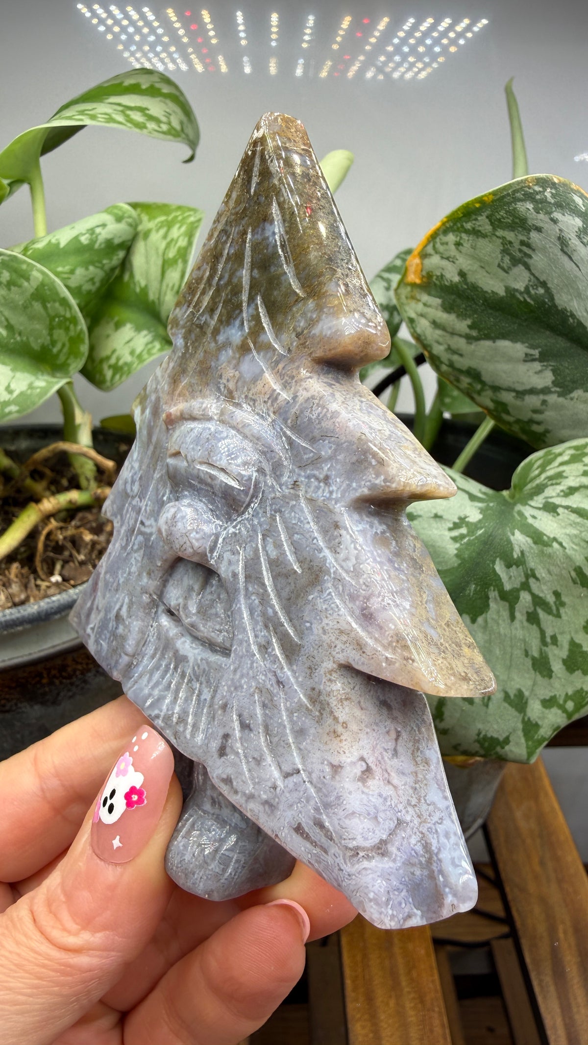 Purple Moss Agate Green Man Carving