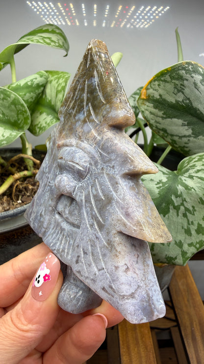 Purple Moss Agate Green Man Carving