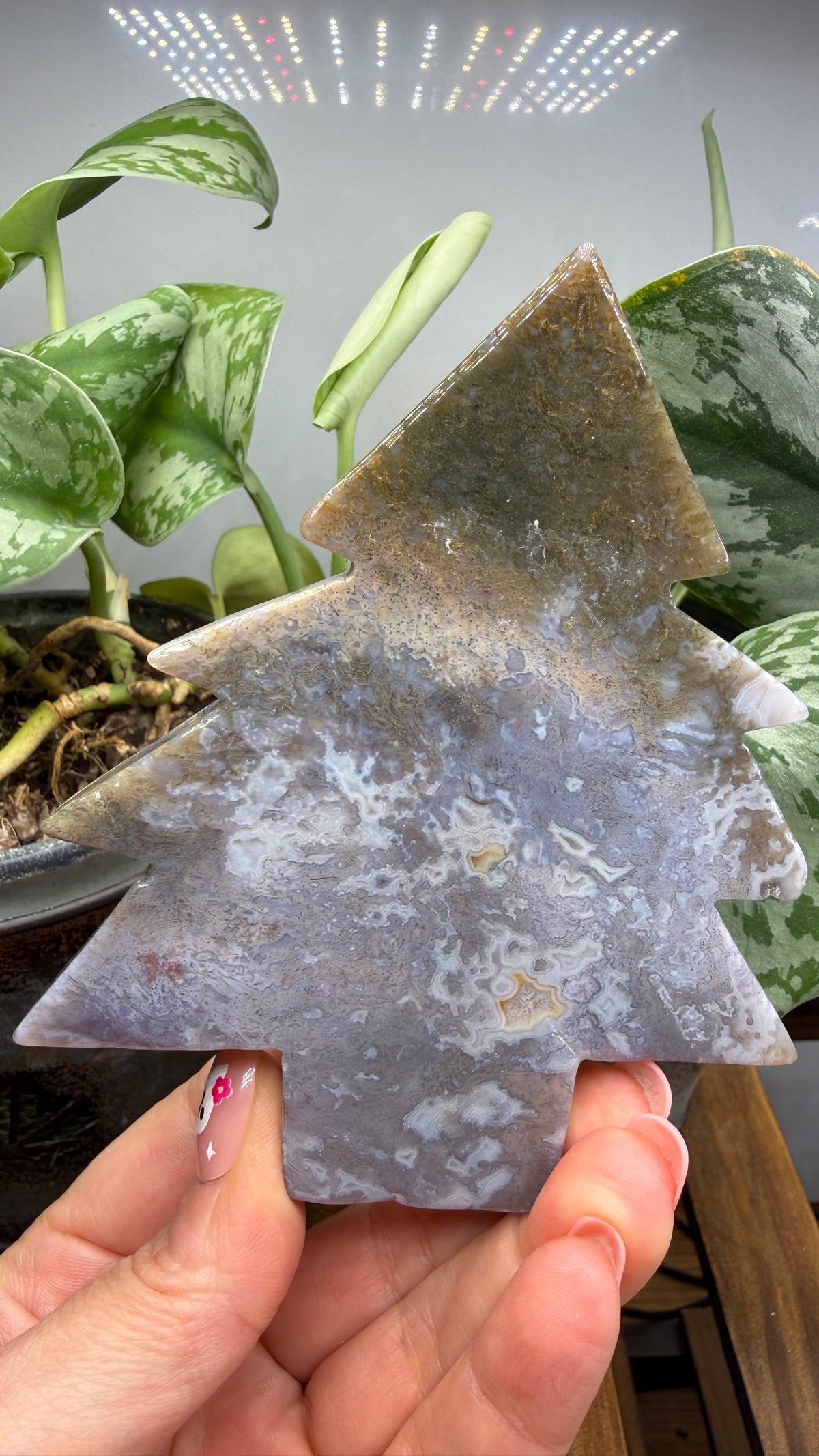 Purple Moss Agate Green Man Carving