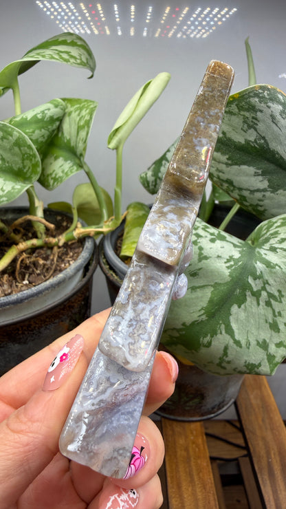 Purple Moss Agate Green Man Carving