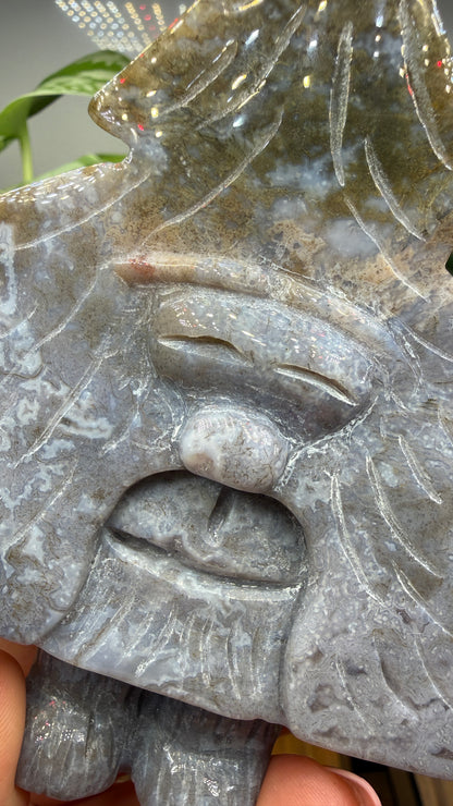 Purple Moss Agate Green Man Carving