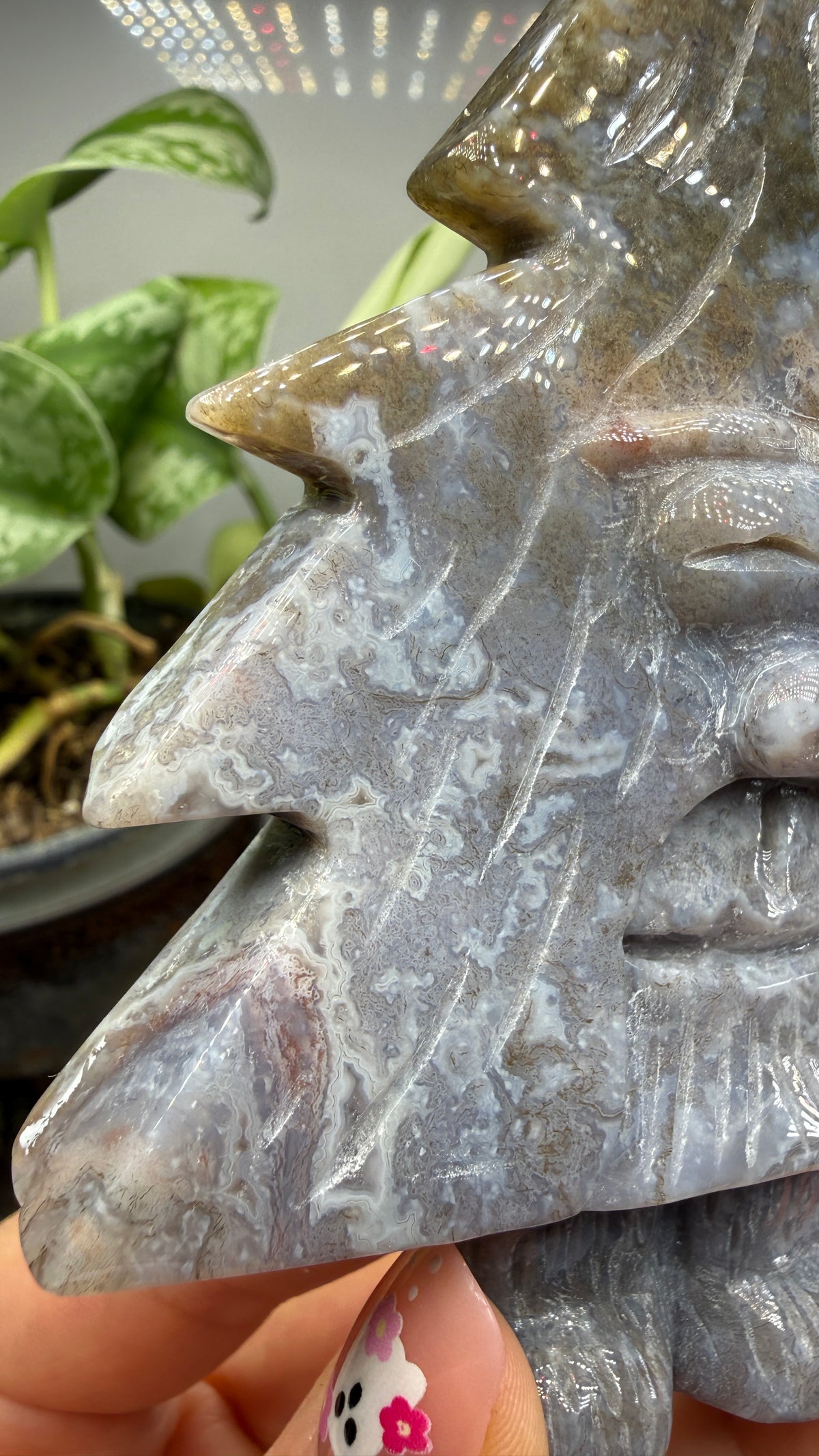 Purple Moss Agate Green Man Carving