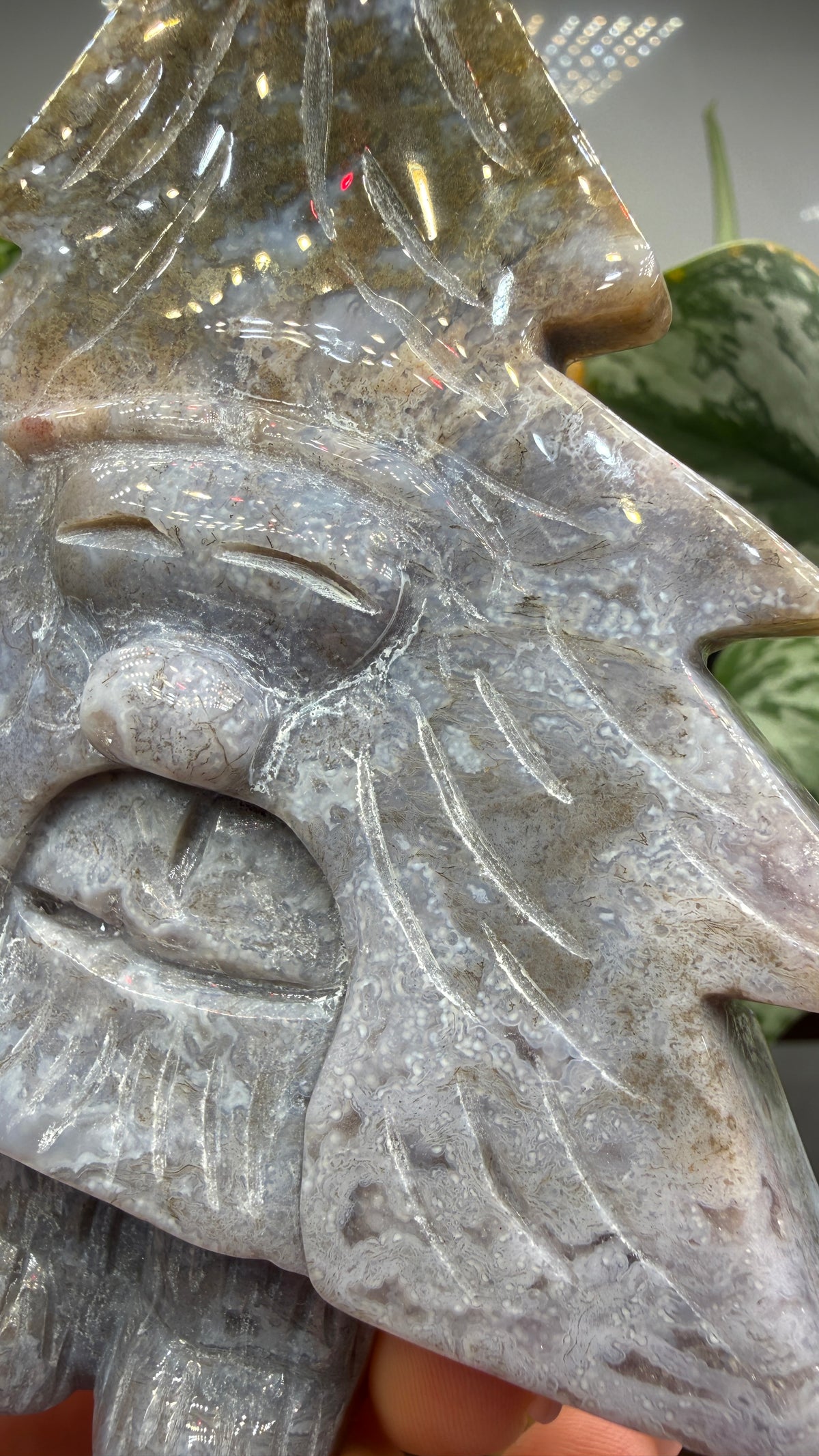 Purple Moss Agate Green Man Carving