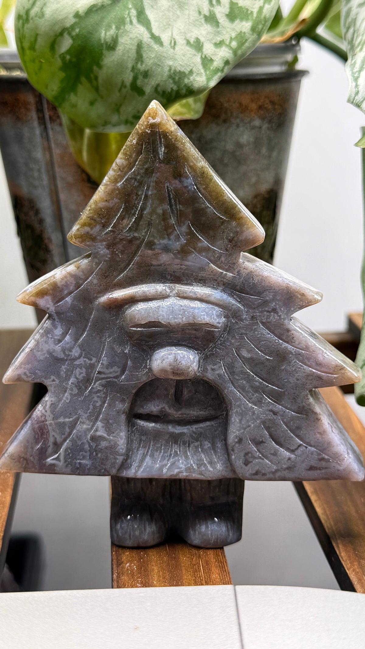 Purple Moss Agate Green Man Carving