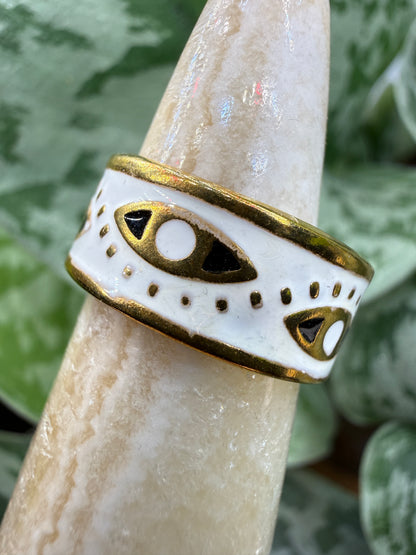 White Enamel Evil Eye Adjustable Ring– 18K Gold-Plated Stainless Steel