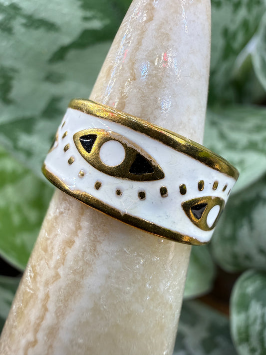 White Enamel Evil Eye Adjustable Ring– 18K Gold-Plated Stainless Steel