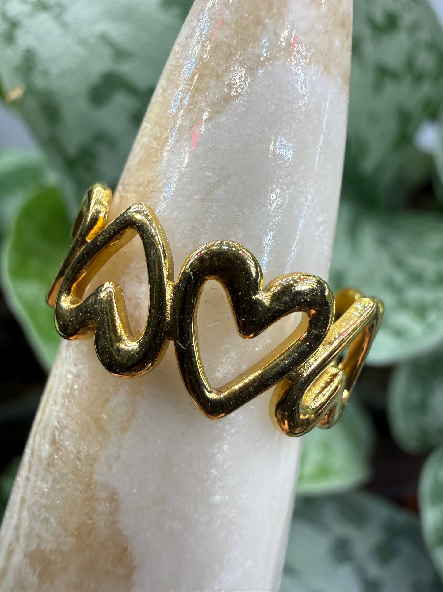 Open Heart Adjustable Ring– 18K Gold-Plated Stainless Steel