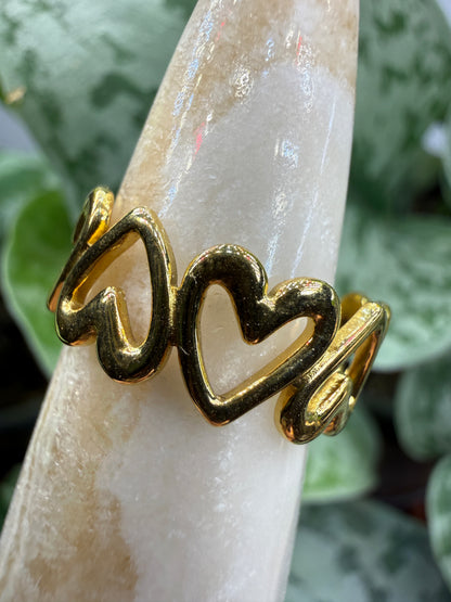 Open Heart Adjustable Ring– 18K Gold-Plated Stainless Steel