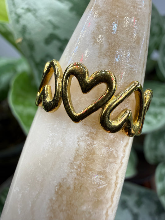 Open Heart Adjustable Ring– 18K Gold-Plated Stainless Steel