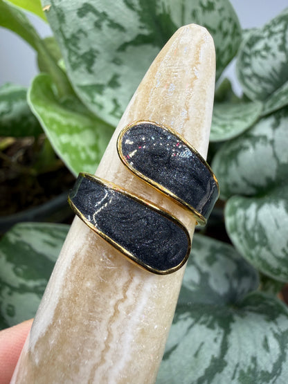 Midnight Shimmer Enamel Adjustable Ring– 18K Gold-Plated Stainless Steel