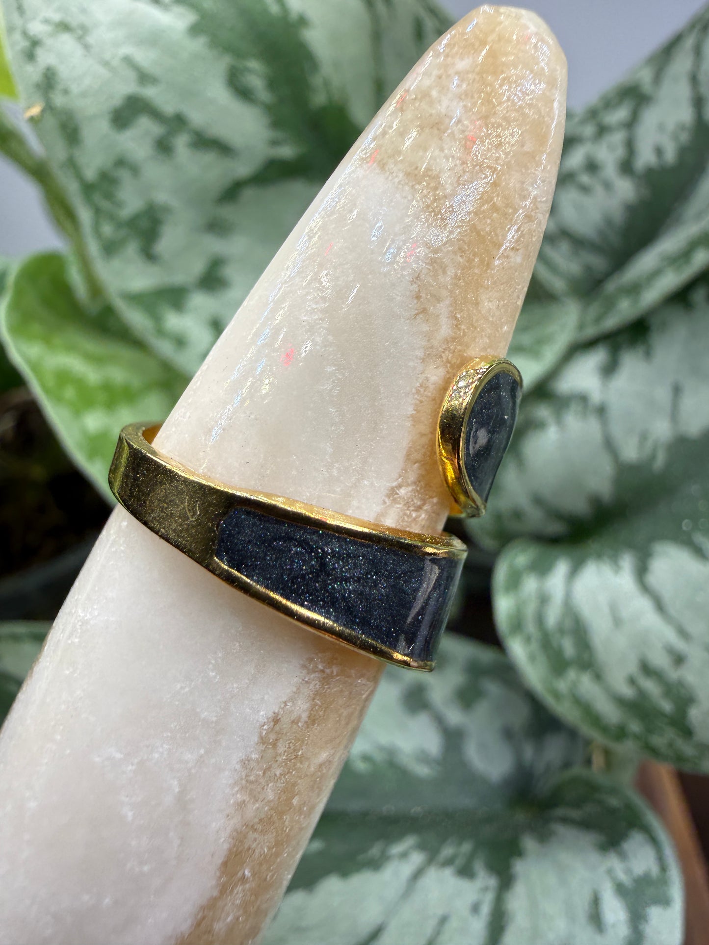 Midnight Shimmer Enamel Adjustable Ring– 18K Gold-Plated Stainless Steel