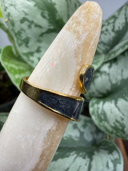 Midnight Shimmer Enamel Adjustable Ring– 18K Gold-Plated Stainless Steel