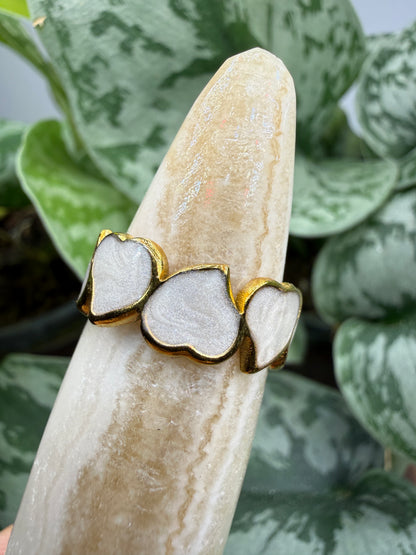 White Heart Enamel Adjustable Ring– 18K Gold-Plated Stainless Steel