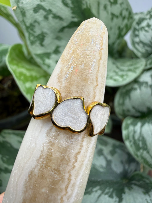 White Heart Enamel Adjustable Ring– 18K Gold-Plated Stainless Steel