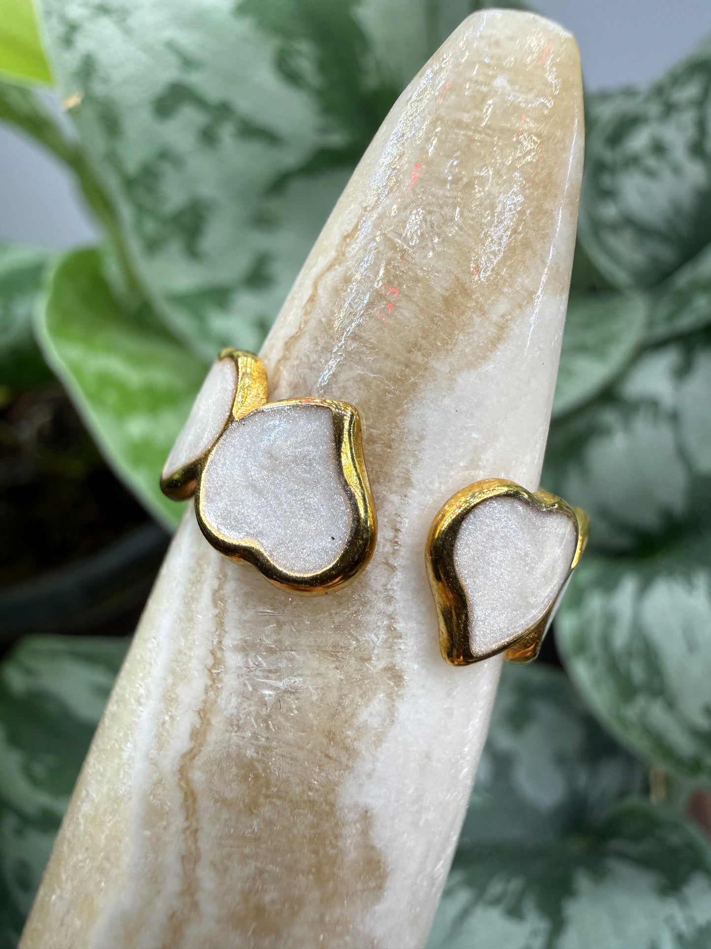 White Heart Enamel Adjustable Ring– 18K Gold-Plated Stainless Steel