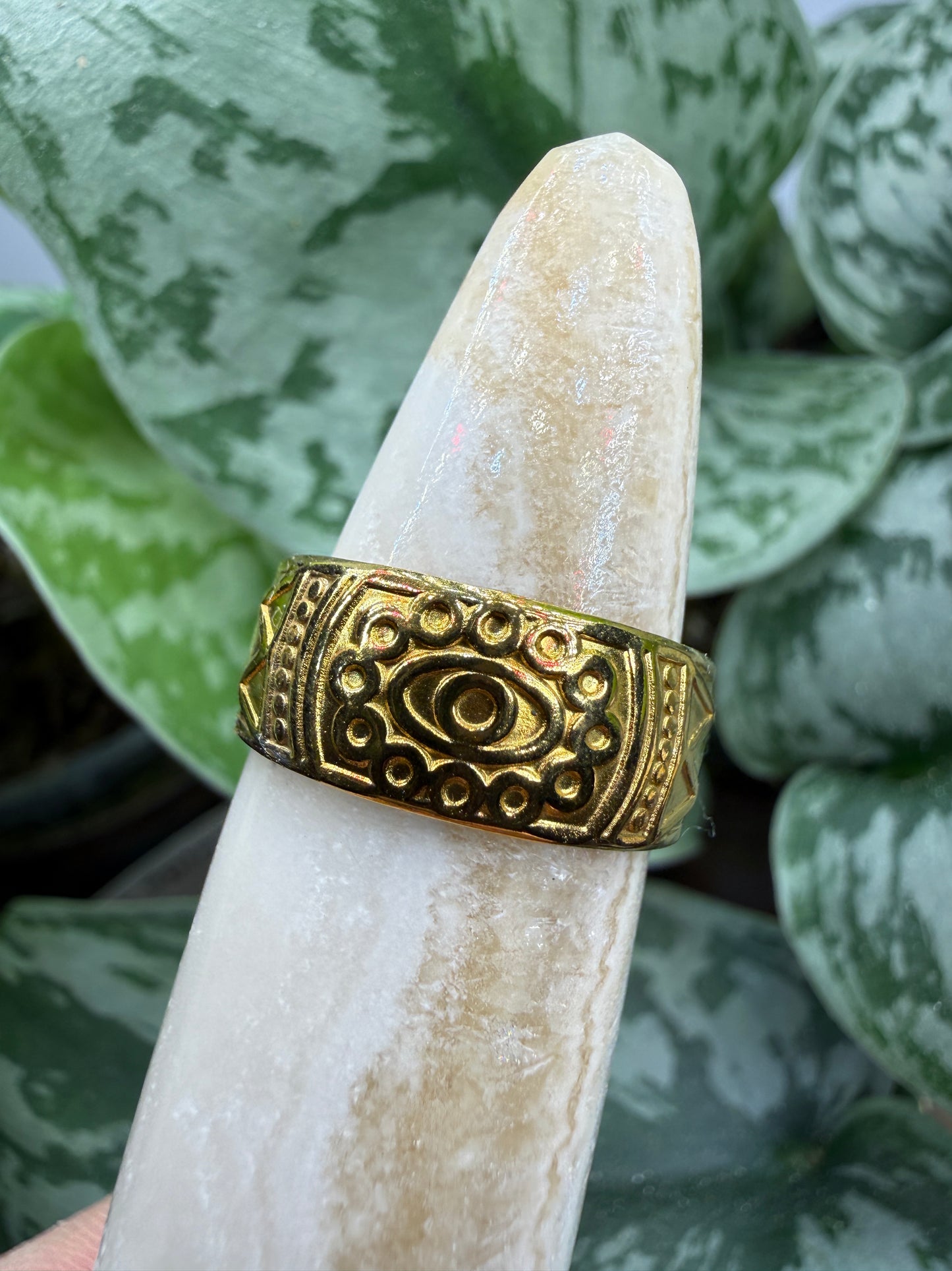 Vintage Evil Eye Signet Adjustable Ring– 18K Gold-Plated Stainless Steel