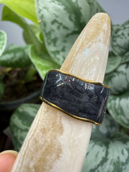 Midnight Grain Enamel Adjustable Ring– 18K Gold-Plated Stainless Steel