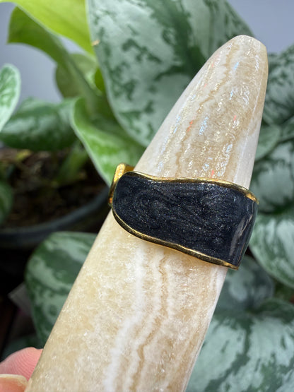 Midnight Grain Enamel Adjustable Ring– 18K Gold-Plated Stainless Steel