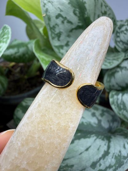 Midnight Grain Enamel Adjustable Ring– 18K Gold-Plated Stainless Steel