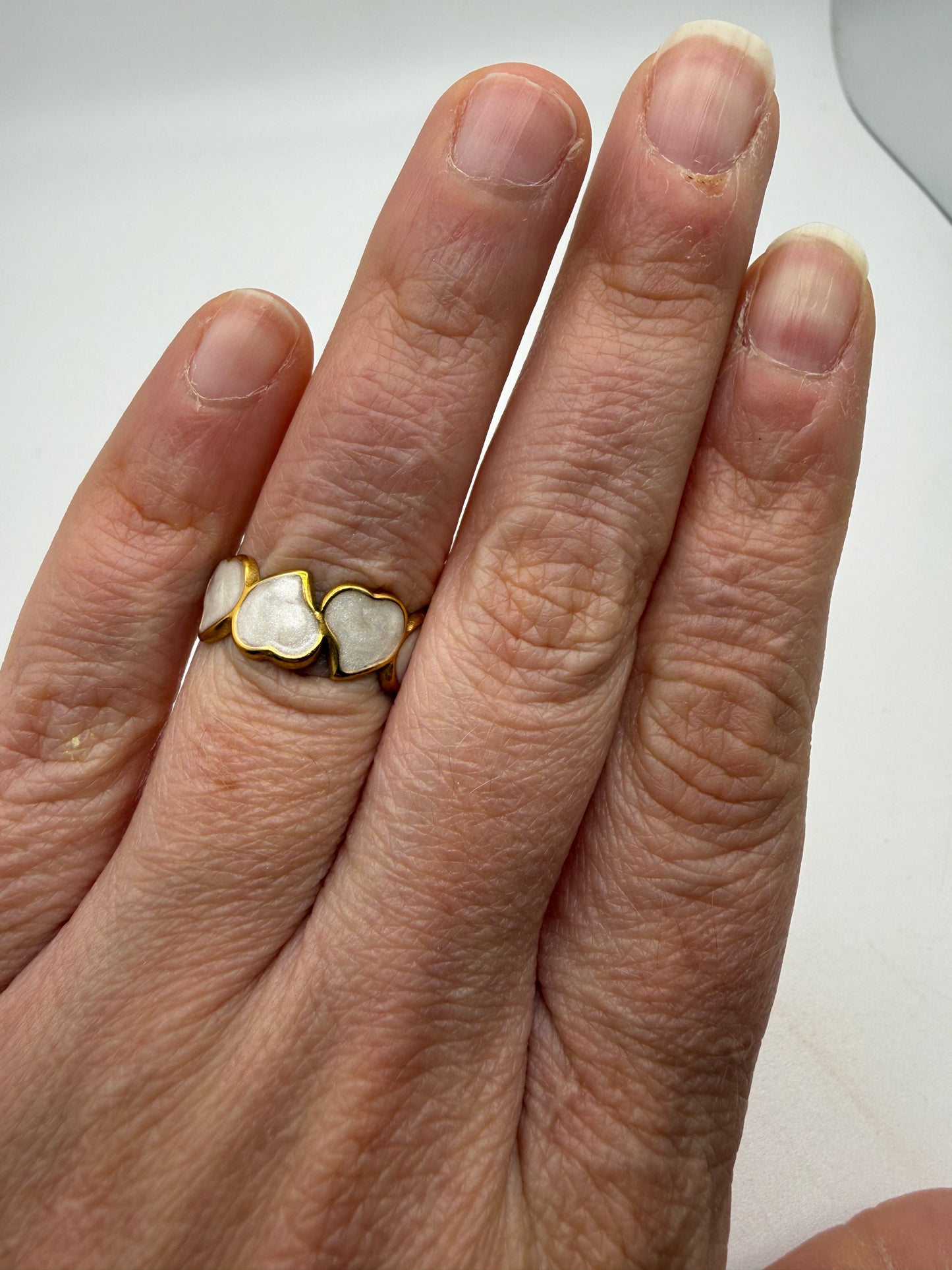 White Heart Enamel Adjustable Ring– 18K Gold-Plated Stainless Steel