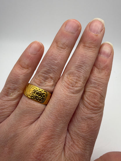 Vintage Evil Eye Signet Adjustable Ring– 18K Gold-Plated Stainless Steel