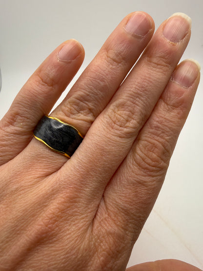 Midnight Grain Enamel Adjustable Ring– 18K Gold-Plated Stainless Steel
