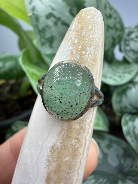 Green Tanzurine® Cabochon Split Shank Ring- Sz. 7 Sterling Silver