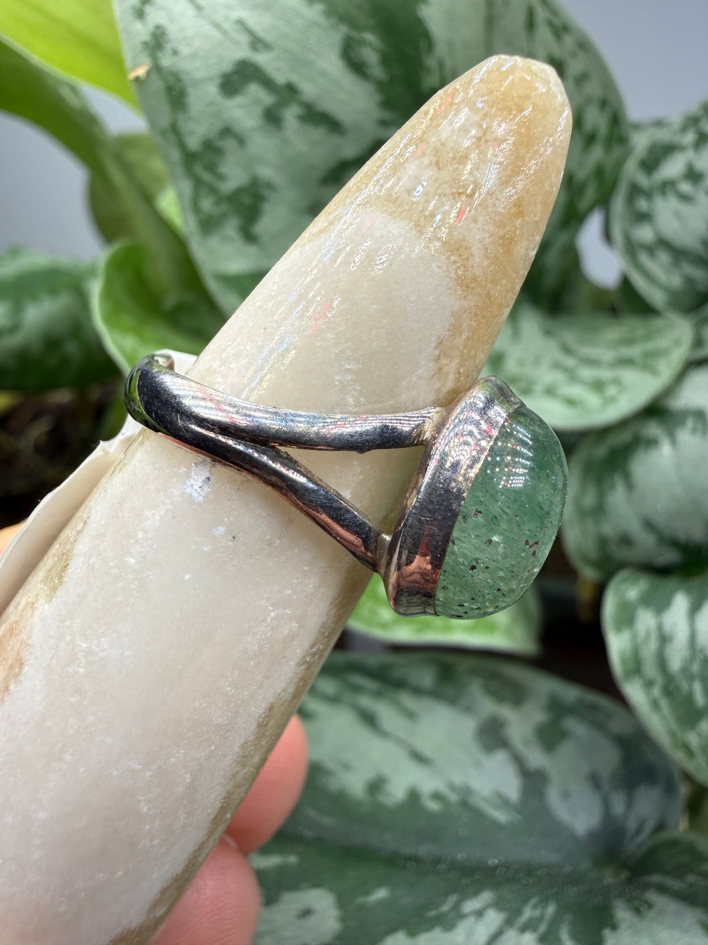 Green Tanzurine® Cabochon Split Shank Ring- Sz. 7 Sterling Silver