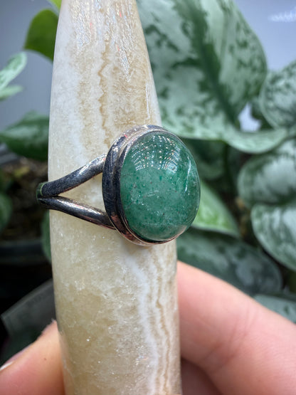 Green Tanzurine® Cabochon Split Shank Ring- Sz. 8 Sterling Silver