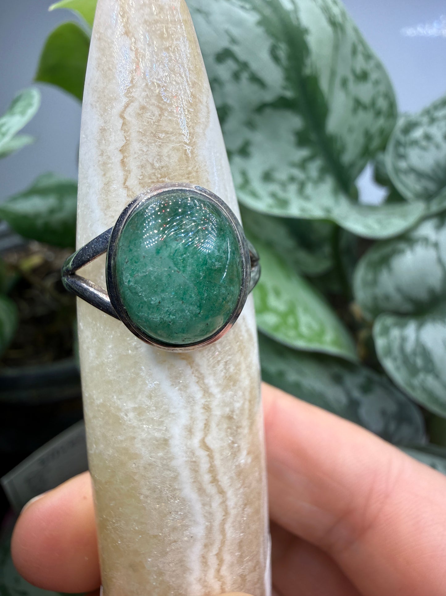 Green Tanzurine® Cabochon Split Shank Ring- Sz. 8 Sterling Silver