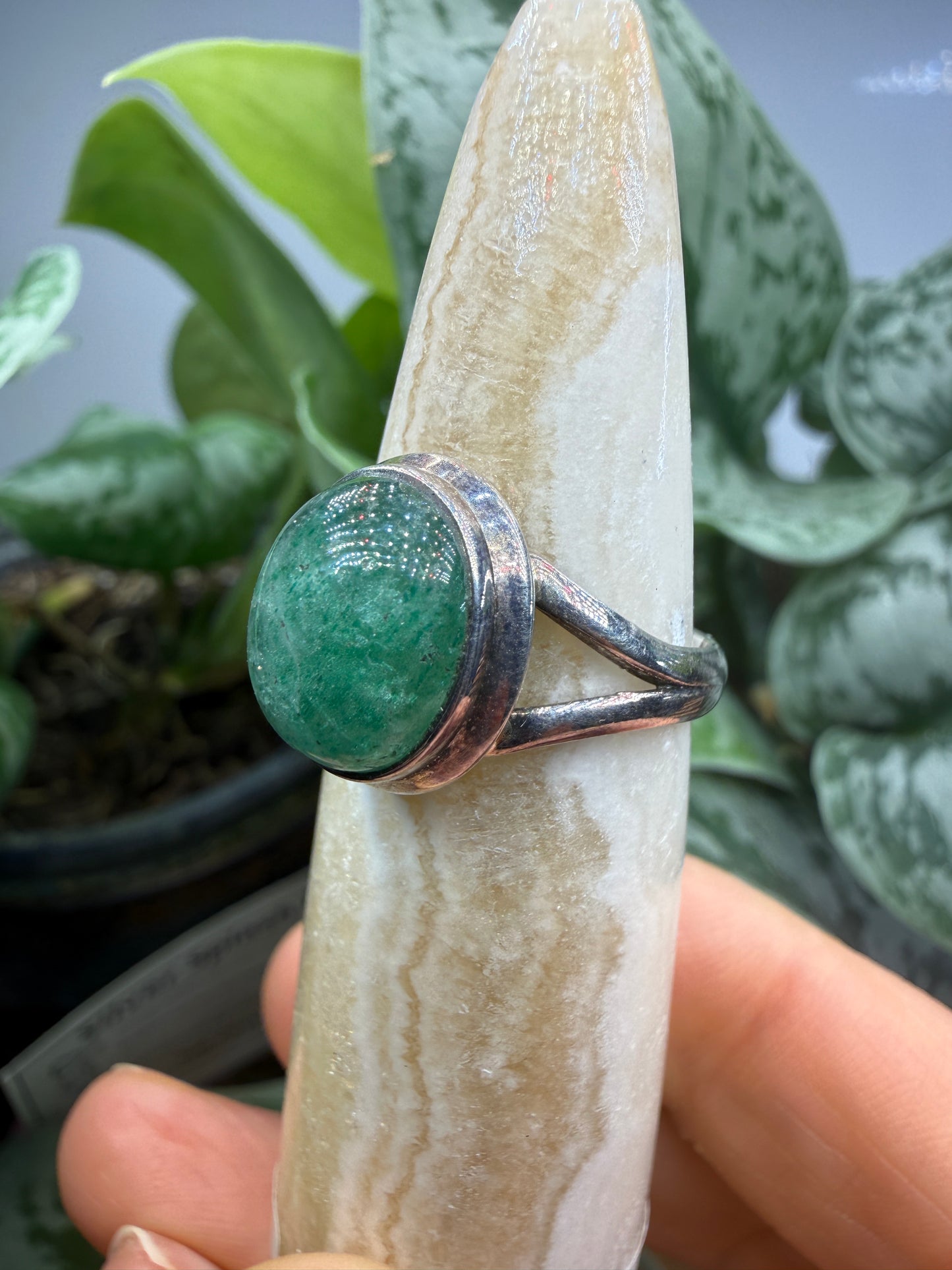 Green Tanzurine® Cabochon Split Shank Ring- Sz. 8 Sterling Silver