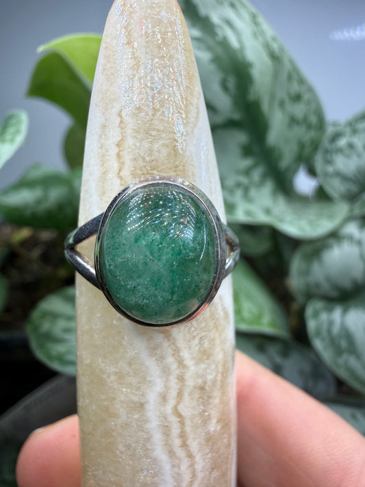 Green Tanzurine® Cabochon Split Shank Ring- Sz. 8 Sterling Silver
