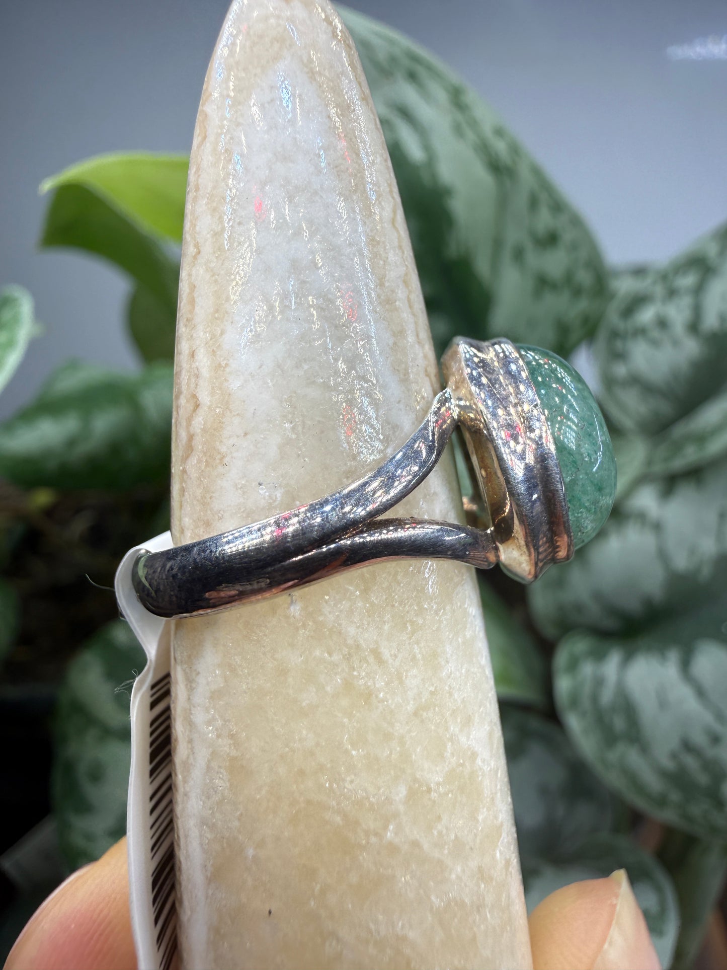 Green Tanzurine® Cabochon Split Shank Ring- Sz. 8 Sterling Silver