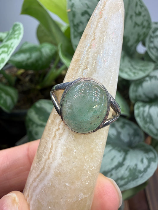 Green Tanzurine® Cabochon Split Shank Ring- Sz. 9 Sterling Silver