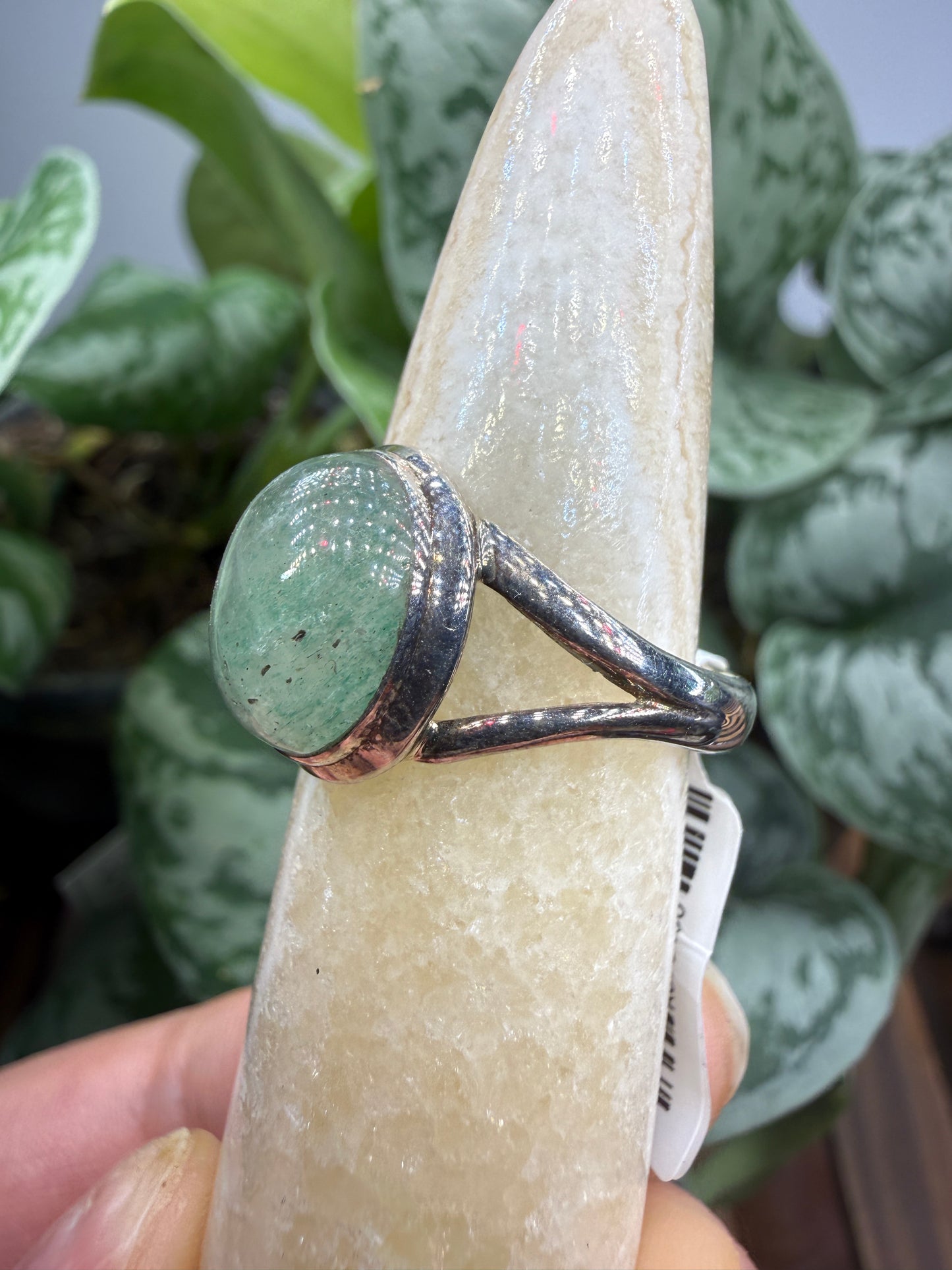 Green Tanzurine® Cabochon Split Shank Ring- Sz. 9 Sterling Silver
