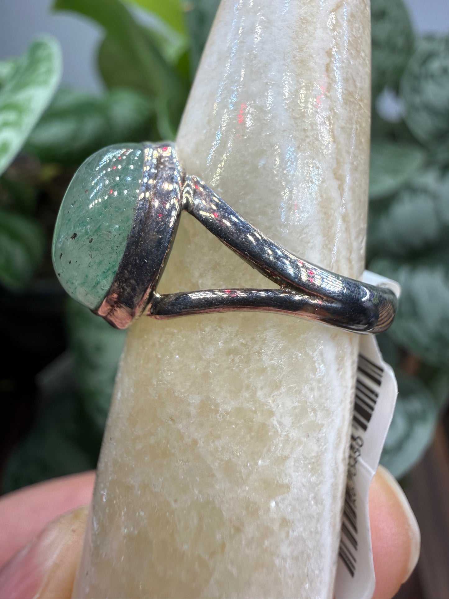 Green Tanzurine® Cabochon Split Shank Ring- Sz. 9 Sterling Silver