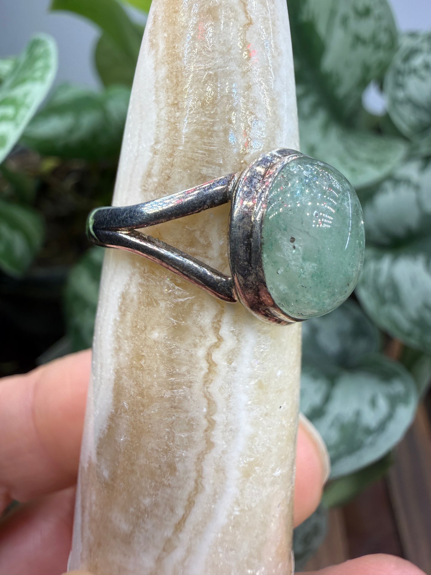 Green Tanzurine® Cabochon Split Shank Ring- Sz. 9 Sterling Silver