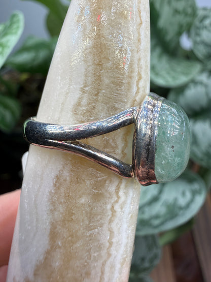 Green Tanzurine® Cabochon Split Shank Ring- Sz. 9 Sterling Silver