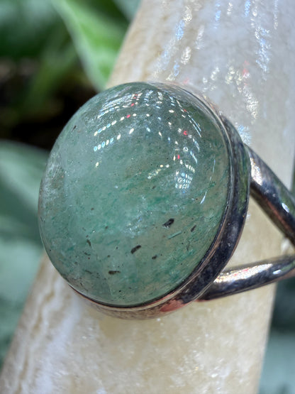 Green Tanzurine® Cabochon Split Shank Ring- Sz. 9 Sterling Silver