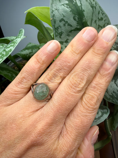 Green Tanzurine® Cabochon Split Shank Ring- Sz. 9 Sterling Silver