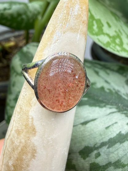 Red Tanzurine® Cabochon Split Shank Ring- Sz. 7 Sterling Silver