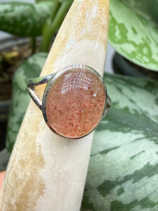 Red Tanzurine® Cabochon Split Shank Ring- Sz. 7 Sterling Silver